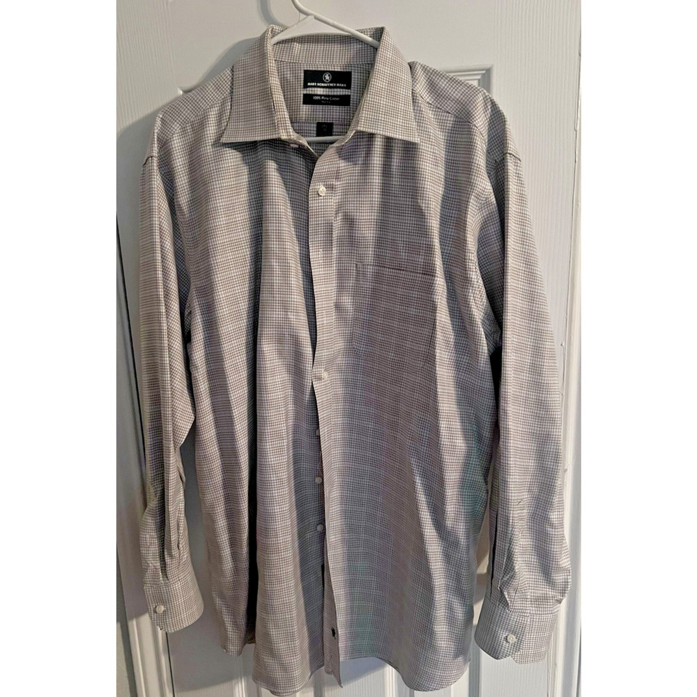 HSM Hart Schaffner Marx 100% Pima Cotton Plaid Dress Shirt Non Iron Size 17 1/2